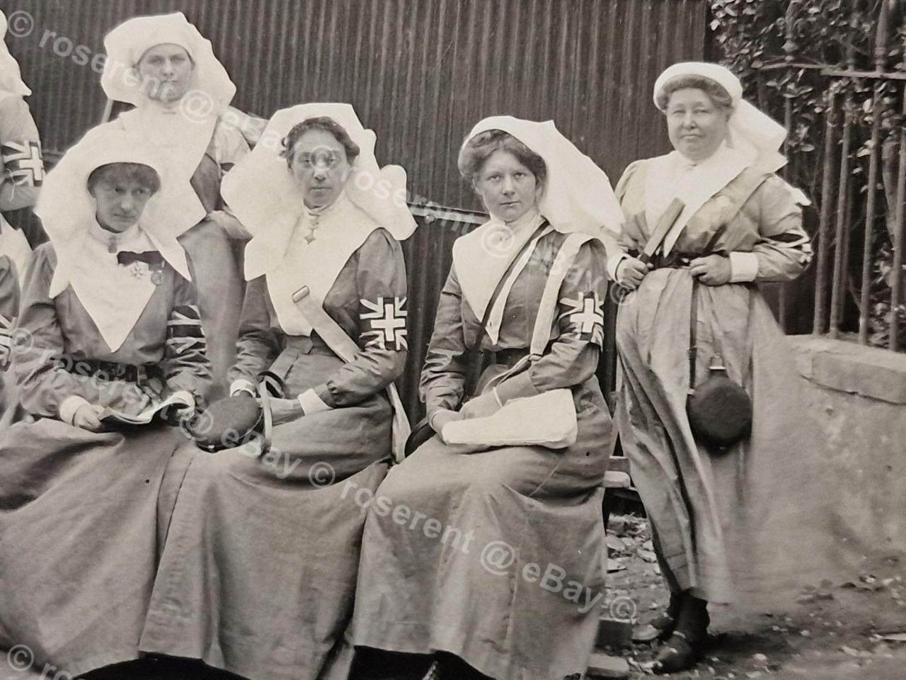 1900s Folkestone Nurses with Union Jack & Cross Arm Bands Real Photo