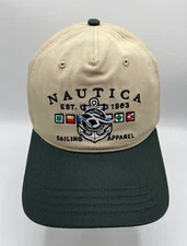 Nautica J-Class Stone Washed Taupe Cap Dark Green Bill One Size HR4702