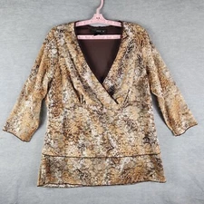 VENEZIA Woman Plus Size Blouse 18 20 Brown AOP Crossover Chest Tiered Layered