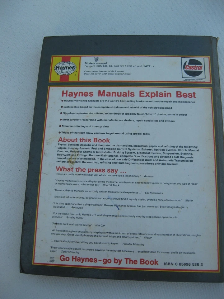 HAYNES WORKSHOP MANUAL FOR PEUGEOT 305 PETROL 129CC TO 1472CC 1978 TO 1980 - Image 2 of 2