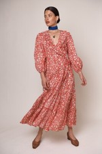  Rixo Colette Red Floral Clover Wrap Dress Size XS UK 8