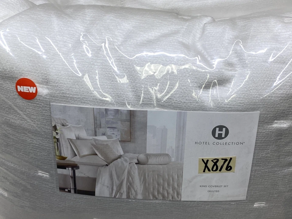 Hotel Collection Glint King Quilted 3 Piece Coverlet Set White New - Image 3 of 4