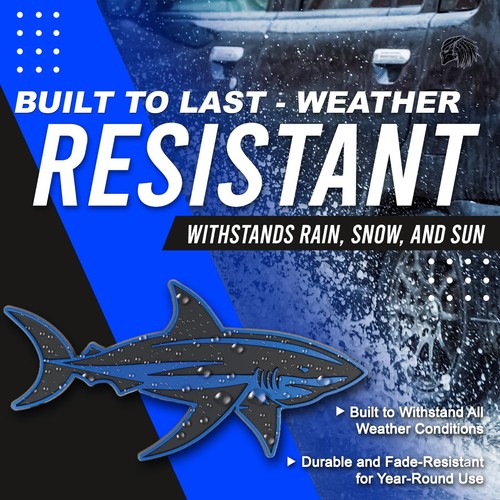 Blue Shark Emblem Fish Badge Custom Decal Car Accessories Truck SUV Set of 2 - Picture 5 of 6
