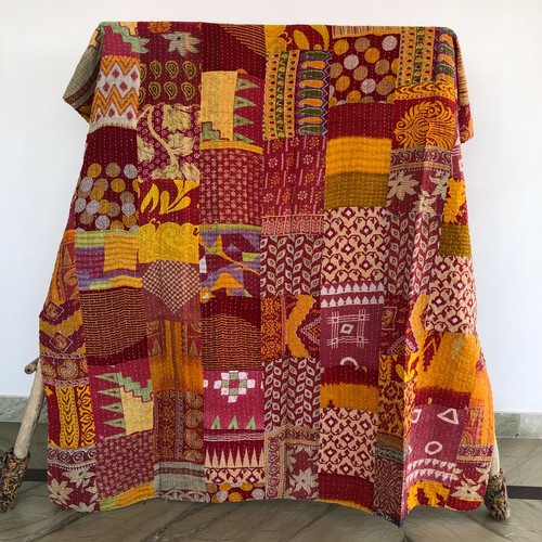 Reversible Kantha Ropa de Cama Colcha Patchwork Edredón Cobertor Manta Doble ... - Imagen 14 de 19