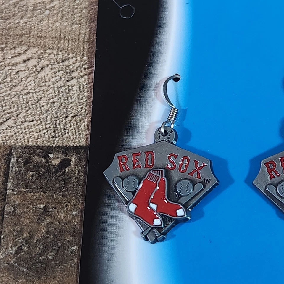 Boston Red Sox Earrings Dangle Drop Hanging Baseball Enamel MLB Siskiyou Pewter  - Image 3 of 4