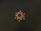 Vintage Gold Tone Snowflake Pin with Faux Pearls and Faux Rubies — photo 6