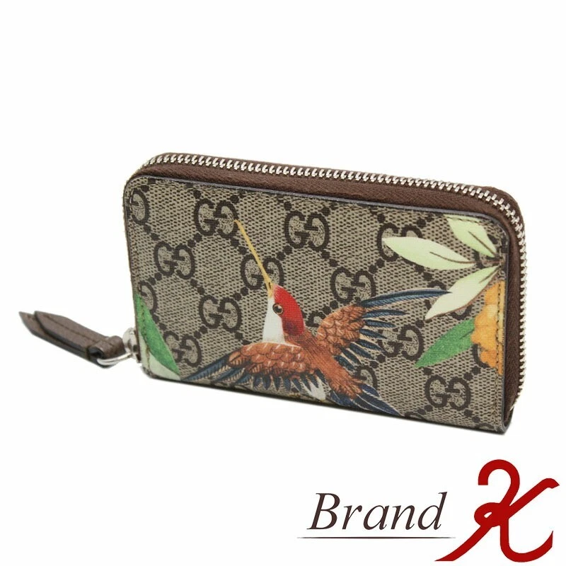 Porte monnaie Gucci Tian 427013 beige toile ébène double G fermeture éclair portefeuille