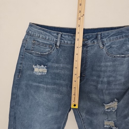 Mid Rise Distressed Jeans Blue Jeans Ripped Stretch Denim Jeans Size XL - Picture 6 of 7