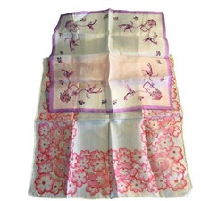 2 Vintage Scarf Silk  Rayon Japan Sq Floral Hand Rolled Hem Pink Purple A3