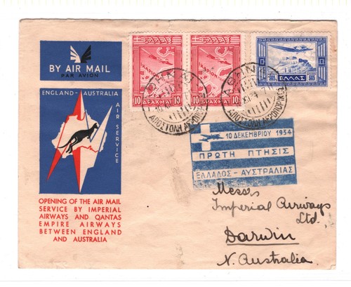 GREECE Air Mail Cover IMPERIAL FIRST FLIGHT AUSTRALIA Darwin Athens 1934 KT26 - Picture 16 of 18