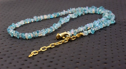 Semi Precious Gemstone Natural Smooth Chip Ethiopian Opal And Apatie Necklace - Picture 5 of 5
