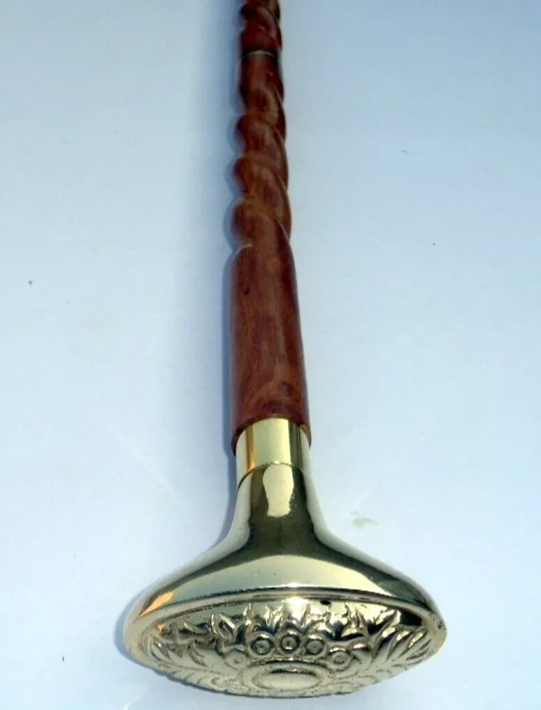 Solid Brass Victorian Designer Head Handle Wooden… - image 1