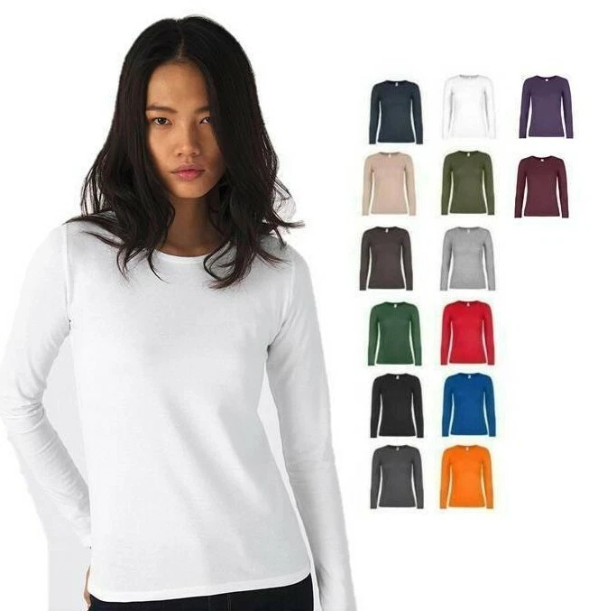 MAGLIETTA DONNA MANICA LUNGA B&C COTONE PESANTE PERISTRETTO 190GR MAGLIA  T-SHIRT