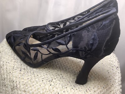 Escarpins Vintage Lord & Taylor | Dentelle Noire Fleurie | Taille 8 US (M) | Talons Hauts