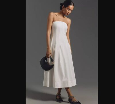 New L Mare Mare x Anthropologie strapless seamed A-line midi white dress |  eBay