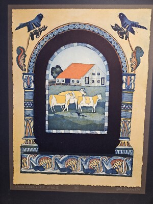 GAIL PACKER ''WHEN THE COWS COME HOME'' 1981 SIGNED & FRAMED 