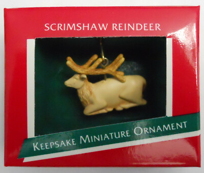 Hallmark Mini SCRIMSHAW REINDEER Miniature Christmas Ornament Deer Elk MIB 1989