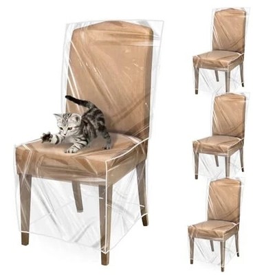 4 Pack Plastic Dining Chair Protectors with Backrests - Waterproof Thickened PVC