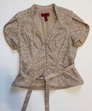 JS Collections 6 Formal Evening Jacket Tan Beaded Lace Butterfly Sleeves