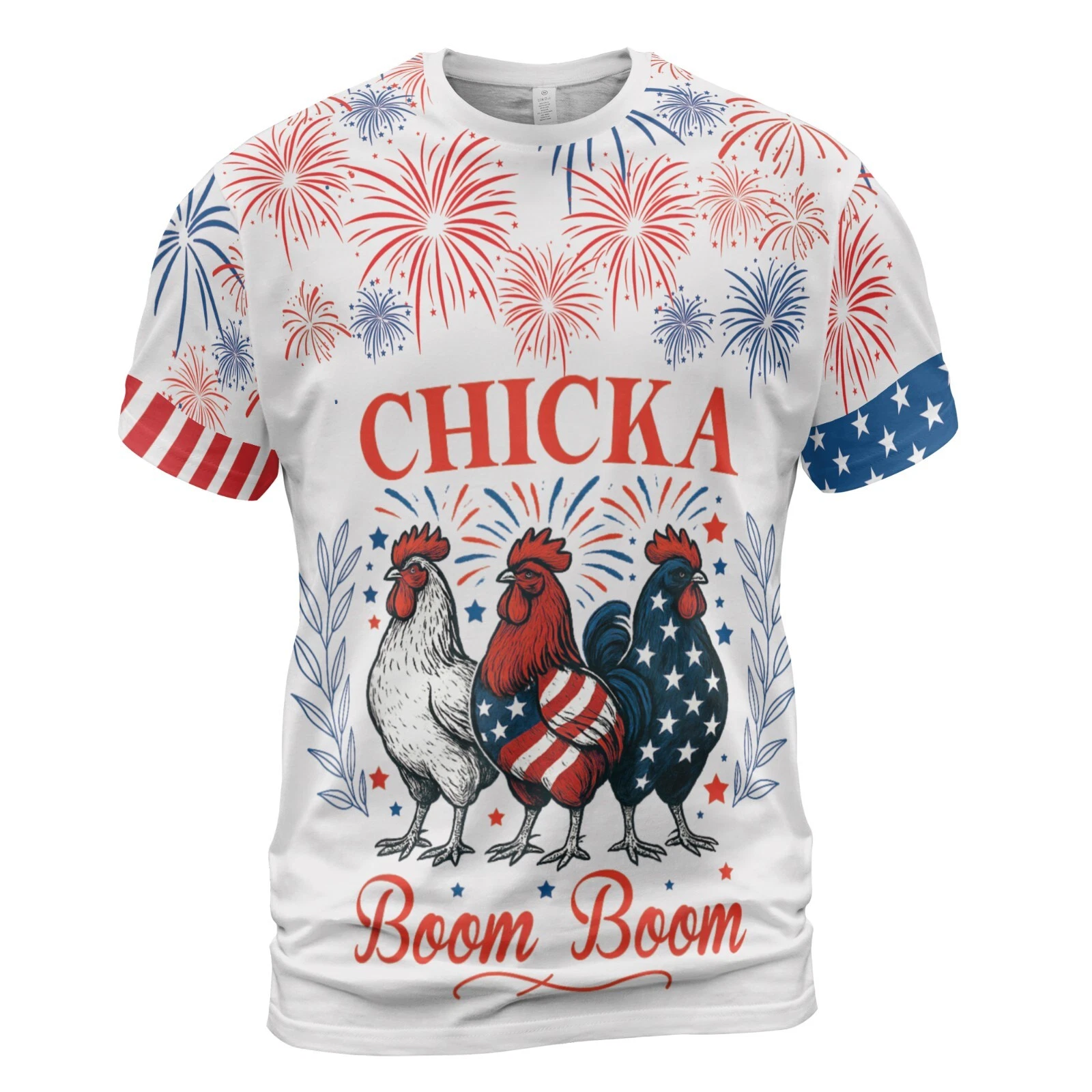Chicka Boom Boom Patriotic Rooster 3D Shirt, Funny Farmer 4th of July Shirt