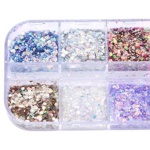 12 Colors Mixed Hexagon Nail Dust Sets Glitter Mermaid Sequin Gel Decoration - Picture 7 of 7