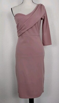 QUIZ Scuba Crepe One Shoulder 3/4 Sleeve Dress Sz 8 DUSTY ROSE