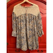 Entro Size Small Boho Floral Lacey Cottage Core Dress or Tunic Gray Ivory EUC