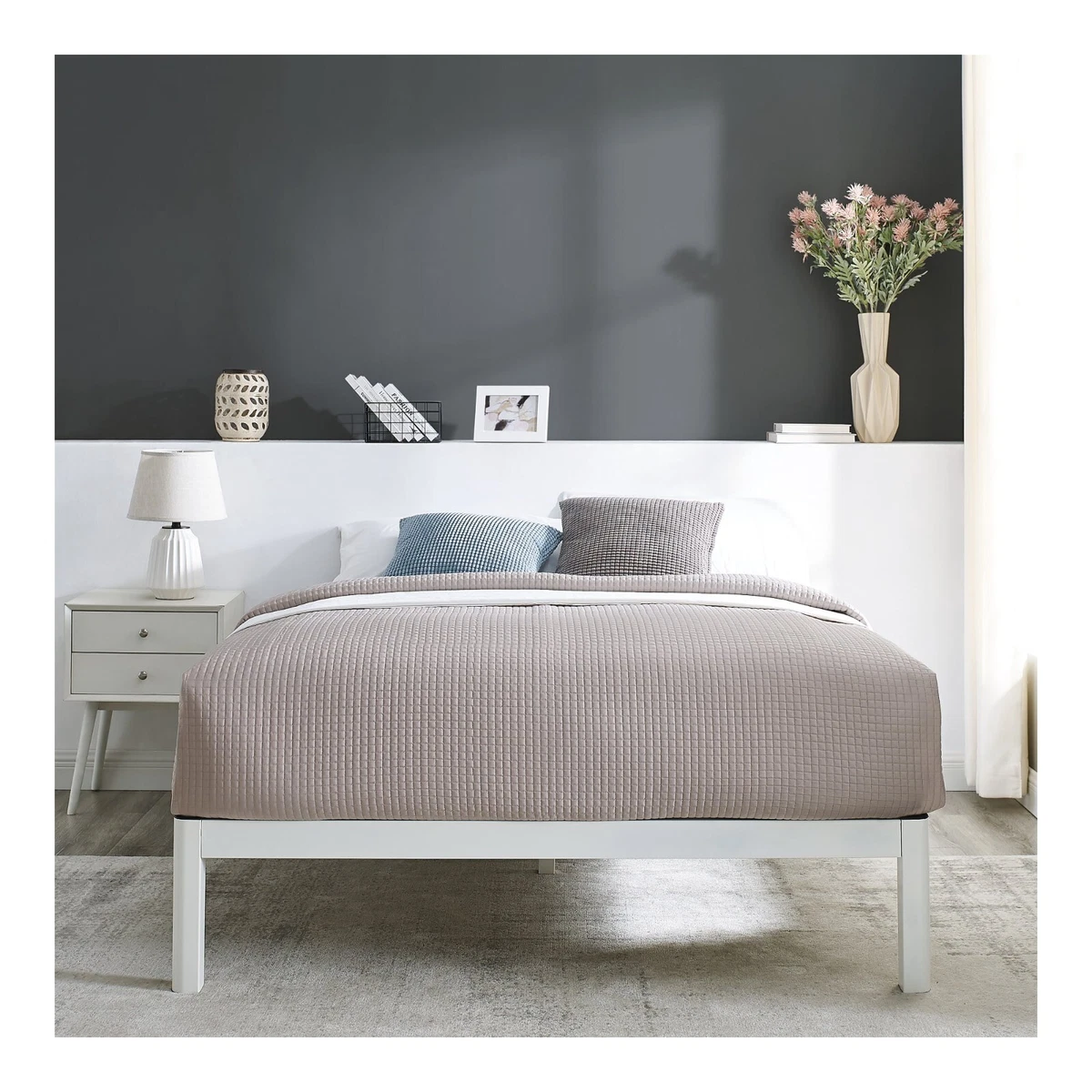 Mainstays Wood Slat White Metal Platform Bed Frame Twin white