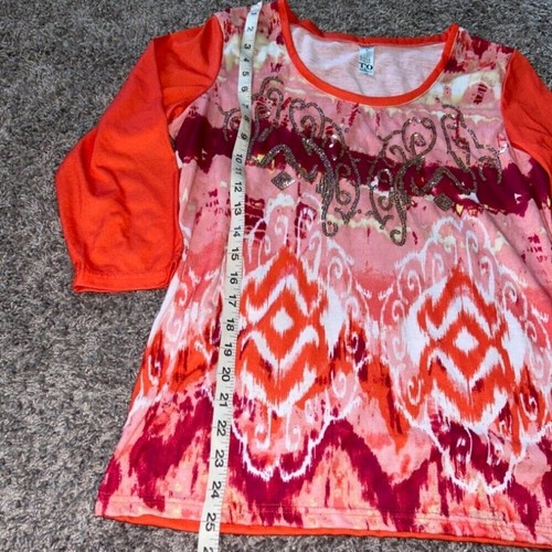 Thomas & Olivia Orange Glitzer 3/4 Arm Bluse T Shirt Medium - Bild 2 von 7