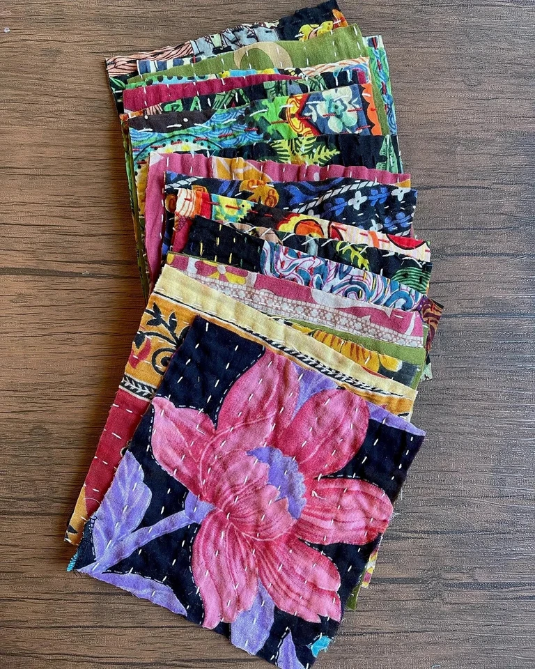 50pcs Kantha Fabric SNIPPET Pack-Kantha Scrap fabric-Scrap Junk Journal-Vintage - Image 4 of 4