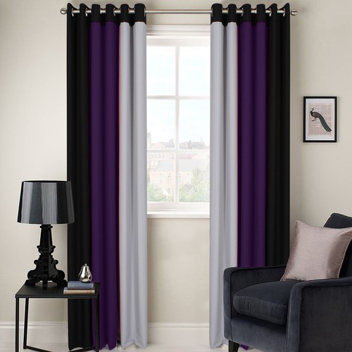 RING TOP FULLY LINED 3 TONE 160GSM READY MADE PAIR OF EYELET CURTAINS FREE P&P!! - Picture 6 of 12