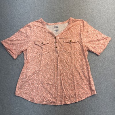Croft Barrow Shirt Womens Large Short Sleeve Floral Button V Neck Gardening