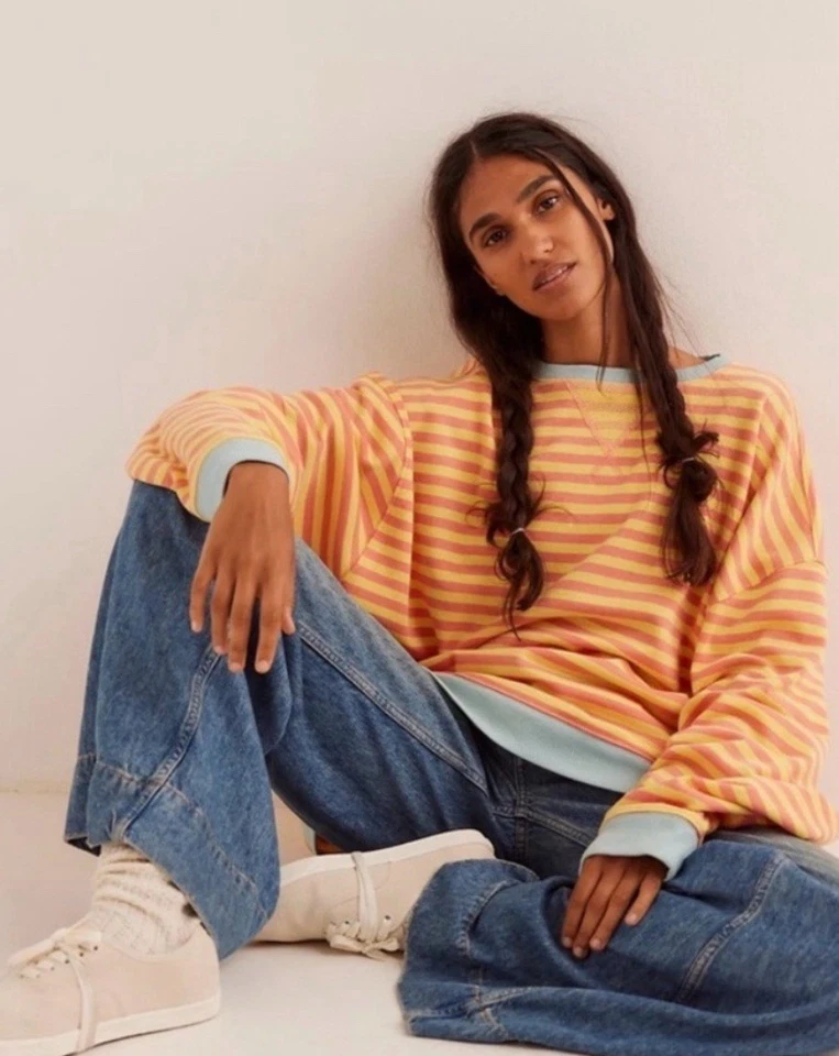 ¡NUEVO! Sudadera Boho XL We The FREE PEOPLE Clásica Rayas Grande Cuello Redondo Foto 2 de 4