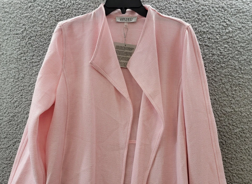 Kasper Draped Collar Open-Front Jacket Women's L Soft Pink Solid Long Sleeve - Image 3 of 4