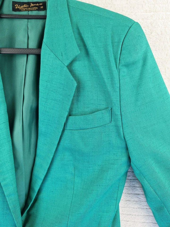Vintage Fletcher Jones Australia Green Moygashel Linen Blend Skirt Suit Size 10 - Image 4 of 4
