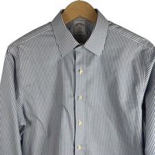 Brooks Brothers Regent Fit Blue Stripe Non Iron Cotton Dress Shirt Men 16 34/35