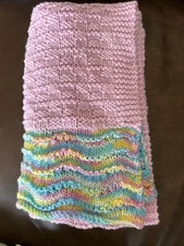 Handmade Crochet Baby Afghan Pink Multicolor 60x24” Swaddle Lap Blanket