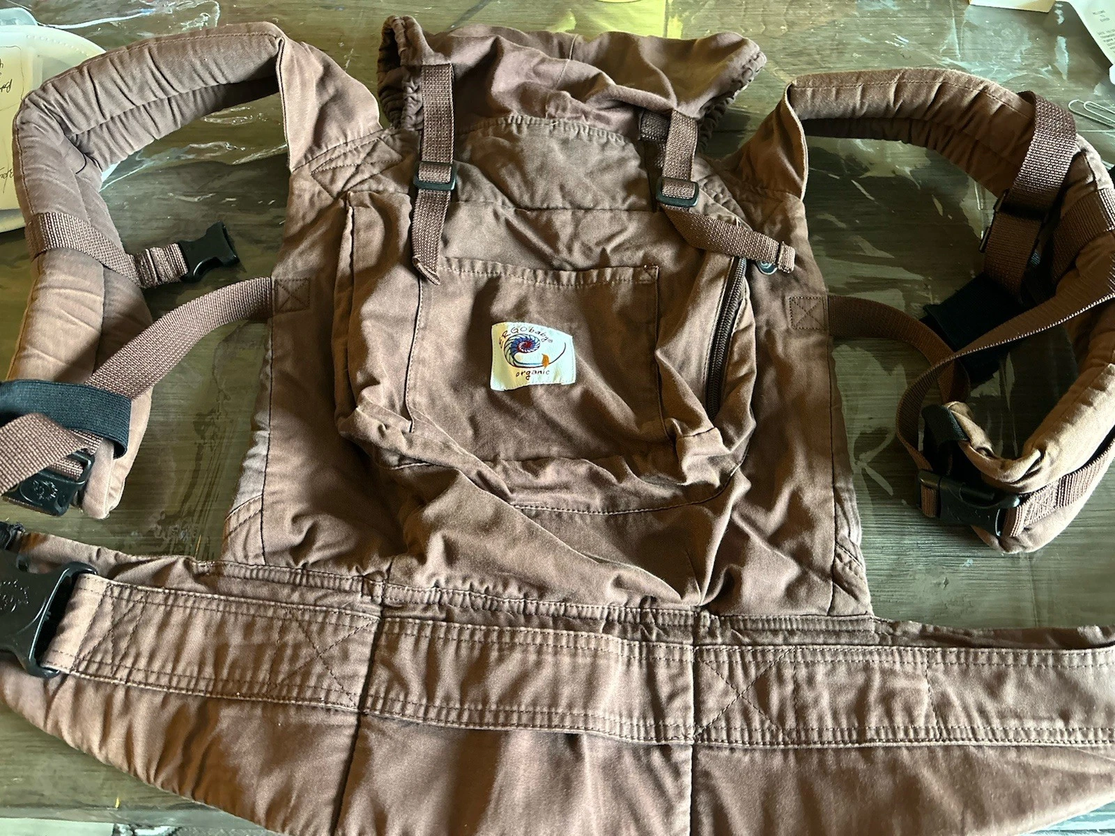 Ergobaby Organic Baby Carrier Brown Original Hood Pocket Adjustable Front Back