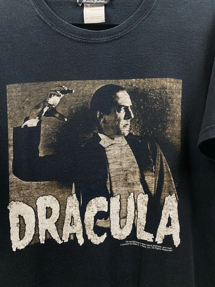 Camiseta De Colección Drácula Película de Terror Para Hombre Mediana Negra Bela Lugosi Y2K Años 90 Foto 2 de 4