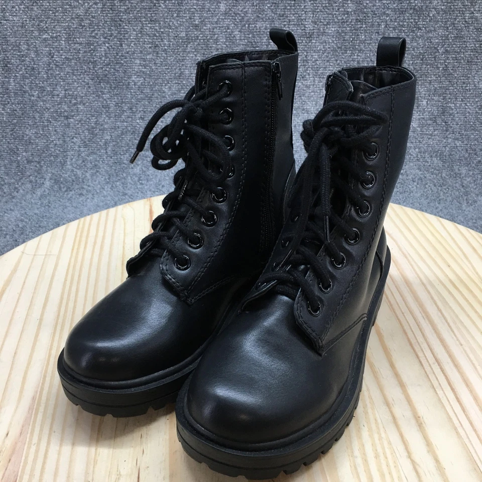 Botas de combate Soda femininas 8 preto couro sintético meia panturrilha com cadarço zíper salto NOVO - Imagem 3 de 4