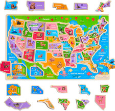 USA Map Wooden Puzzle, Puzzles for Kids Ages 4-6 Educational Toys for 4 Year Old