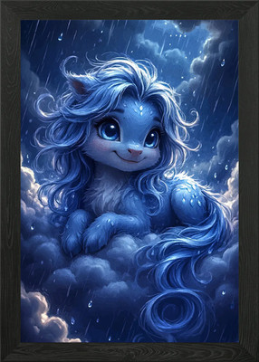 Blaue Katze im Regen Gerahmtes Wandbild Poster Leinwanddruck Bild