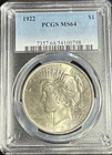 1922 P  U.S. Silver Peace Dollar $1 PCGS MS64 Gem BU