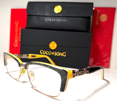 COCO SONG WAKE UP CV090 COL. 1 BLACK MARBLE ROSE GOLD ON YELLOW EYEGLASSES 54-16