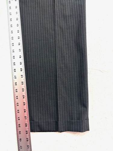 vtg 90s Geoffrey Beene 34x29 Charcoal Stripe Dress Suit Pants Wool Pleated Cuff, $39.99 - Photo 4