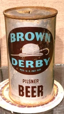 1937 BROWN DERBY FLAT TOP BEER CAN OI IRTP LOS ANGELES BREWING COMPANY EASTSIDE