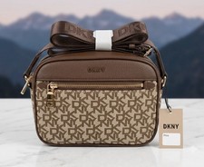 NEW DKNY Brown Signature Coated Canvas Camera...