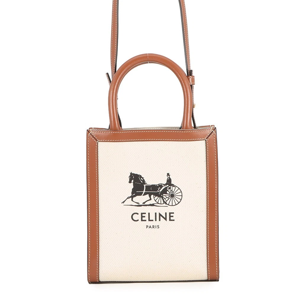 Celine — CELINE Mini Vertical Cover 2-Way Bag Size Mini Canvas/Leather Ivory/Brown 19...