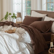 Bedding Sheet Set 100 Cotton Linen Like Textured Breathable Durable Soft Com...
