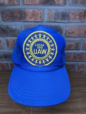 Vintage Local 980 UAW Union Patch Logo Blue Mesh SnapBack Trucker Hat Speedway